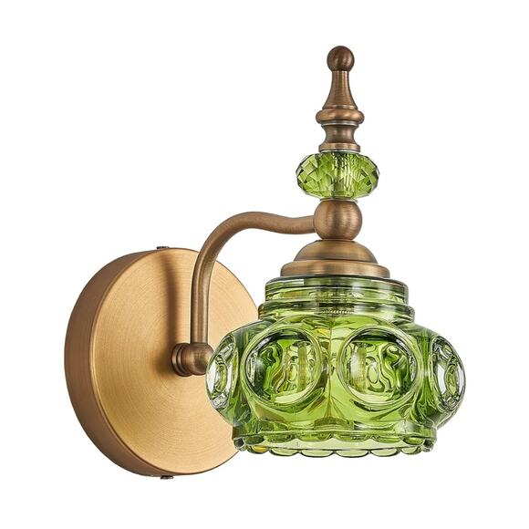 Vintage Style Green Glass Brass Wall Sconce - Picture 1 of 4